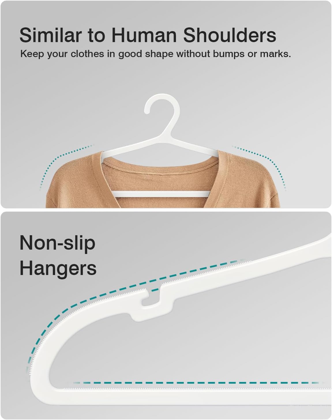 80 Pack Clothes Hangers, Non Slip Plastic Coat Hangers, Space Saving Hangers, Heavy Duty, Hanging Dry Wet Clothes, 16.4" x 8.3", White, UAPY0580W