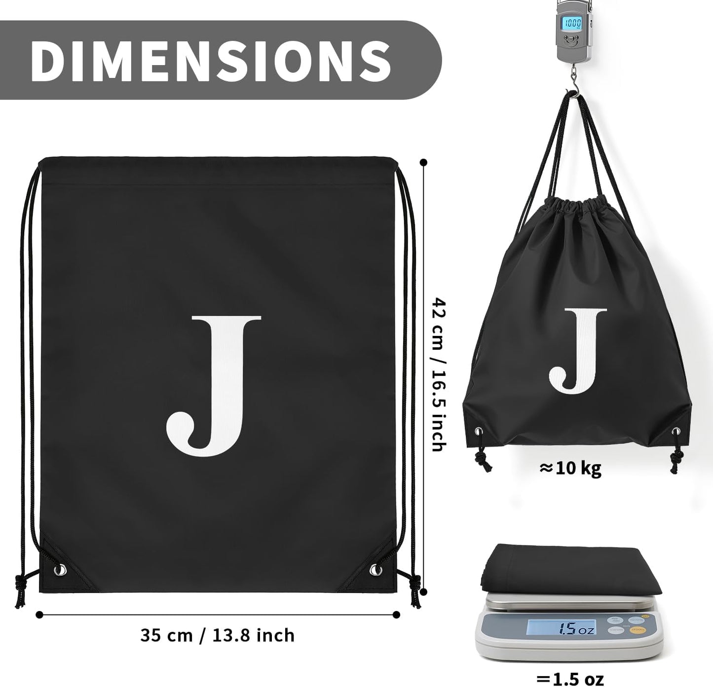 ZOMFELT 6Pcs Drawstring Backpack Drawstring Gym Bags, Foldable Draw String Backpack with Multiple Colors and Letters, Lightweight Polyester Cinch Bag for Gift, Beach, Sports, Travel, Swim (Letter J)