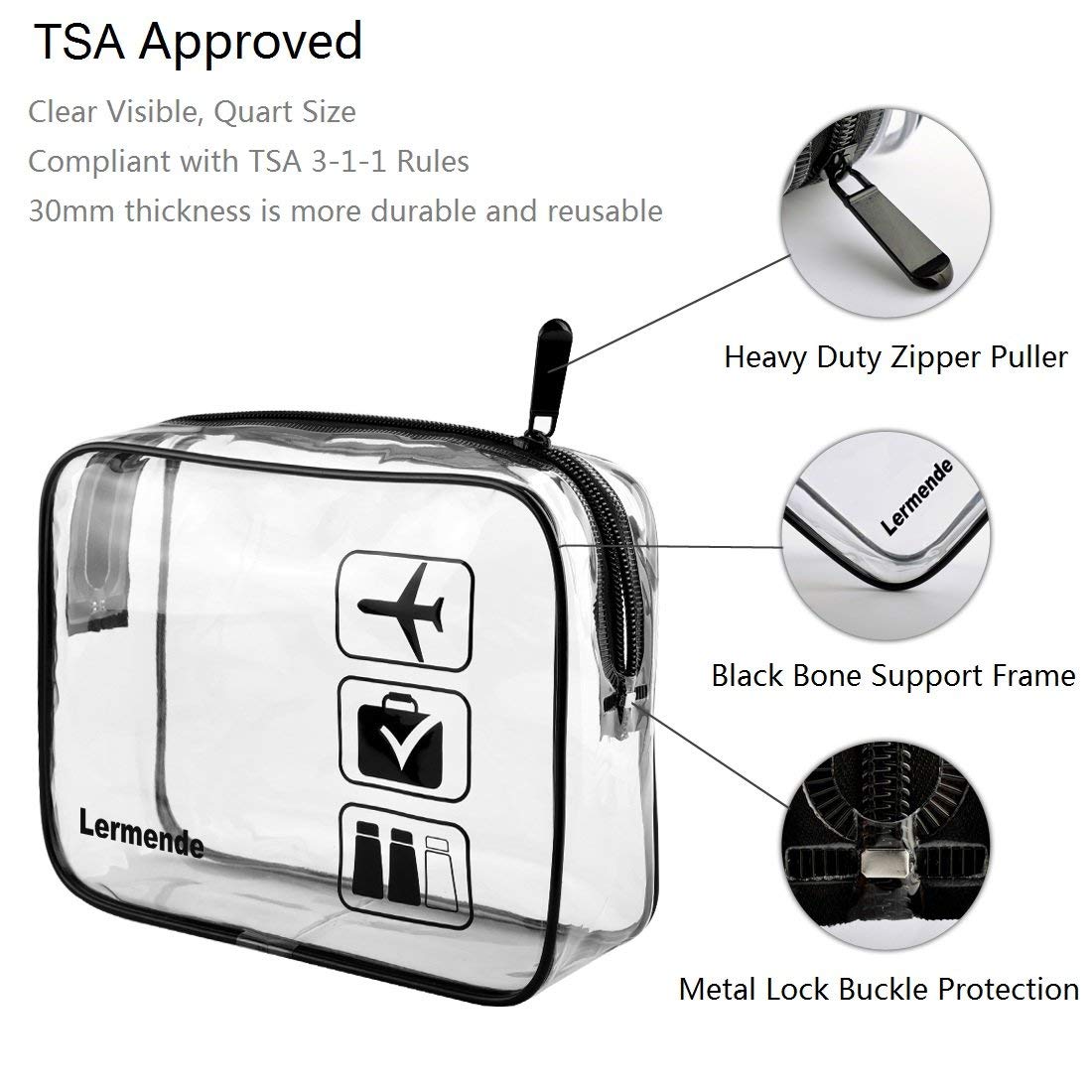Lermende 2pcs Clear Toiletry Bag TSA Approved Travel Bag,Carry On for Travel,Airport Airline Accessories Compliant Bag,Quart Sized Makeup Cosmetic bag Women Men (Black Gray Blue, 3 Pack)