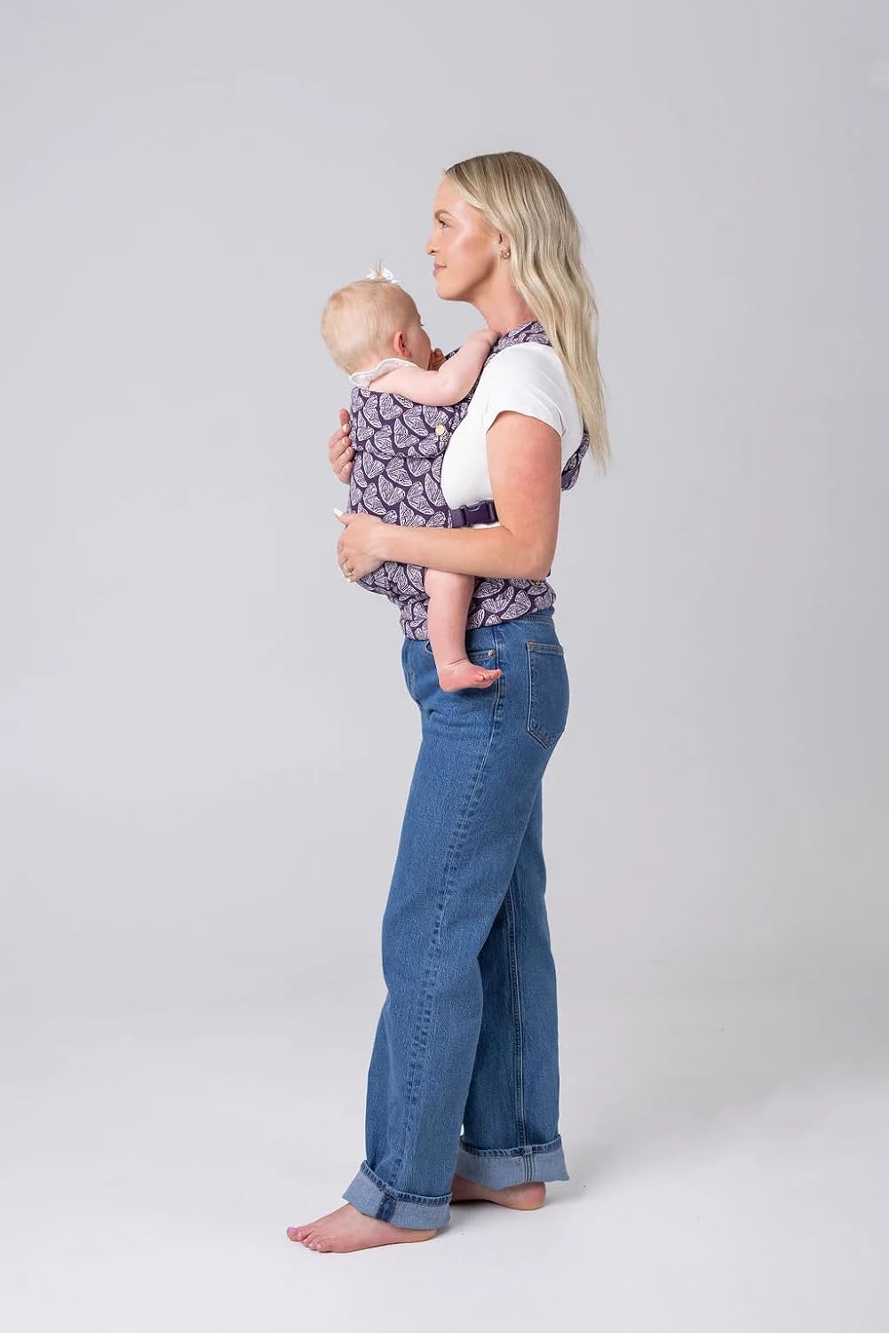 Mabē Monarch Ergonomic Baby Carrier – Premium Cotton Soft Structured Newborn to Toddler Carrier with Hip-Healthy Design, 3 Carry Positions (7-35lbs), Lightweight & Breathable, (Violet Wings)