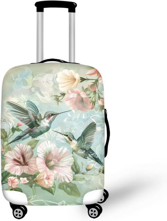 Hummingbird Luggage Cover for Women Travel Luggage Covers for Suitcase Elastic Spandex Suitcase Covers Protector with Zipper Flower Suitcase Covers for Luggage Fit 26-29 Inch