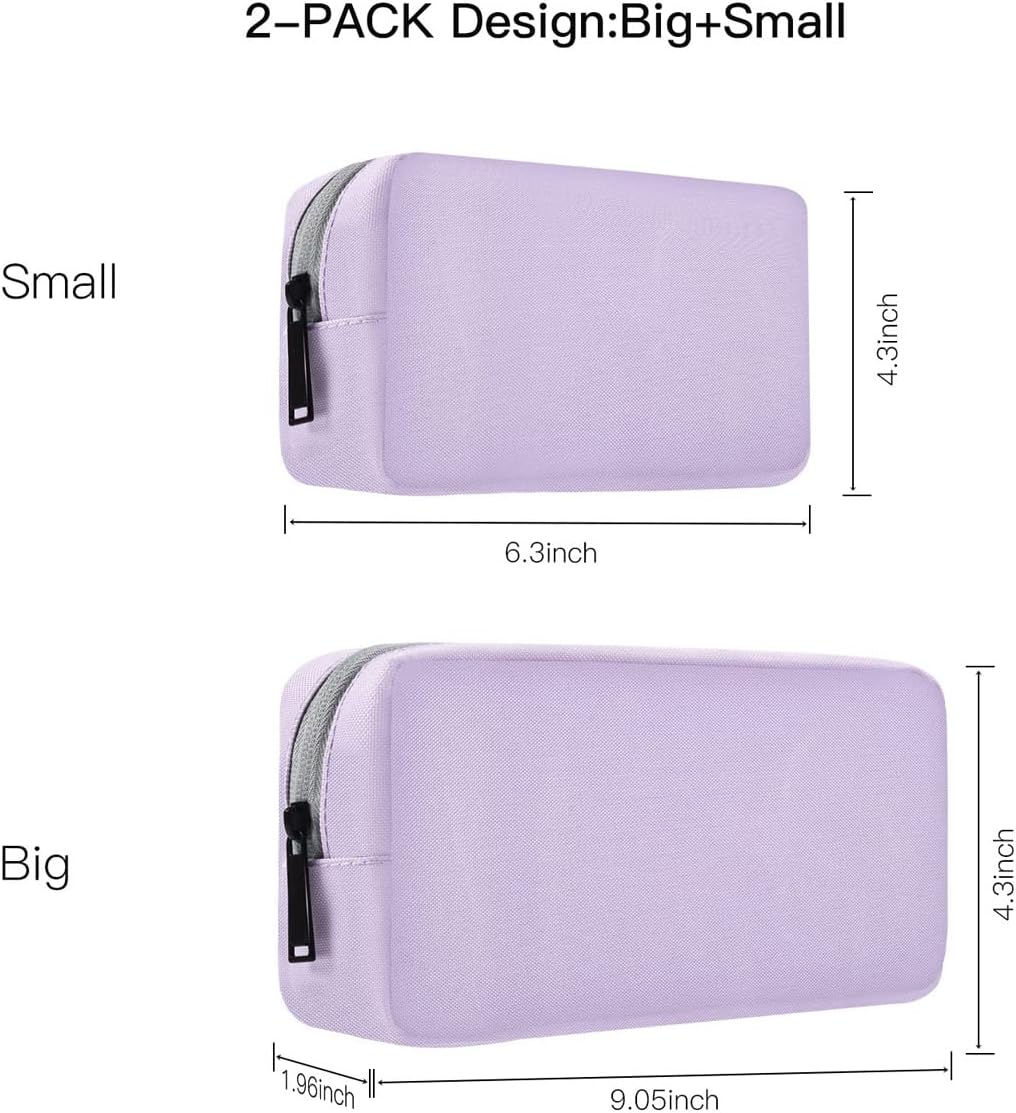 Universal Electronics Accessories Bag Pouch, 2-Pack Portable Soft Carrying Case Bag Wire Cable Organizer for Hard Drive, Power Adapter, Laptop Mouse, Cosmetics Kit, Cell Phone, Small+Big-Purple