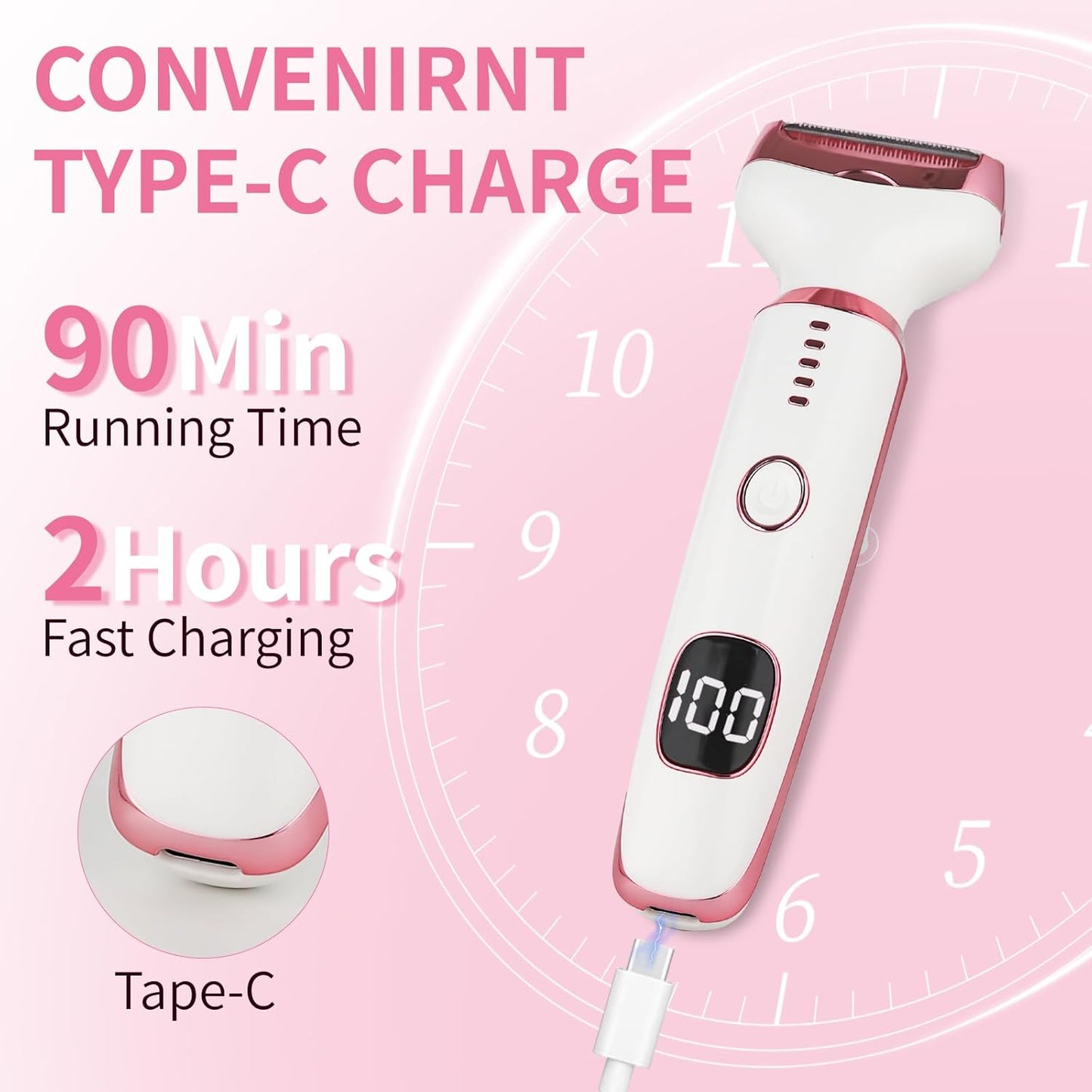 Electric Razors LED Display for Women Men, 2025 Wet/Dry Lady Shaver,4 in 1 Cordless Hair Remover with IPX7 Waterproof,Smooth & Silky Portable Bikini Electric Grooming Set (Pink & White)