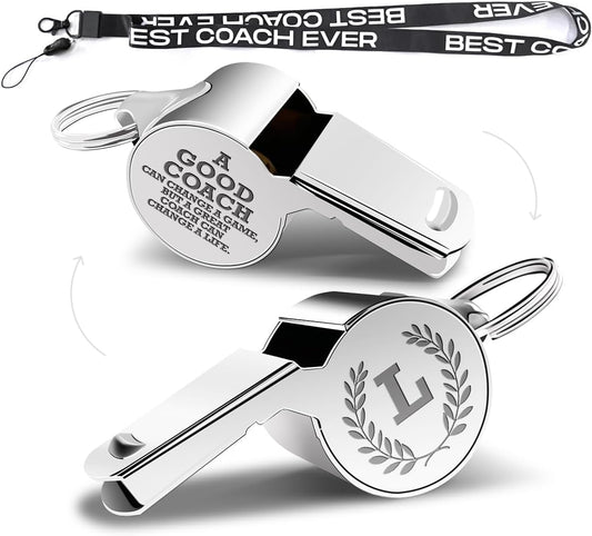 fkovcdy Letters Coach Gifts, Whistle for Coaches, Whistle Emergency, Thank You Coach Gifts, Coaches Whistle with Lanyard Coach Gift for Men Women Teachers Referees Sports Coach Outdoor, Letter L