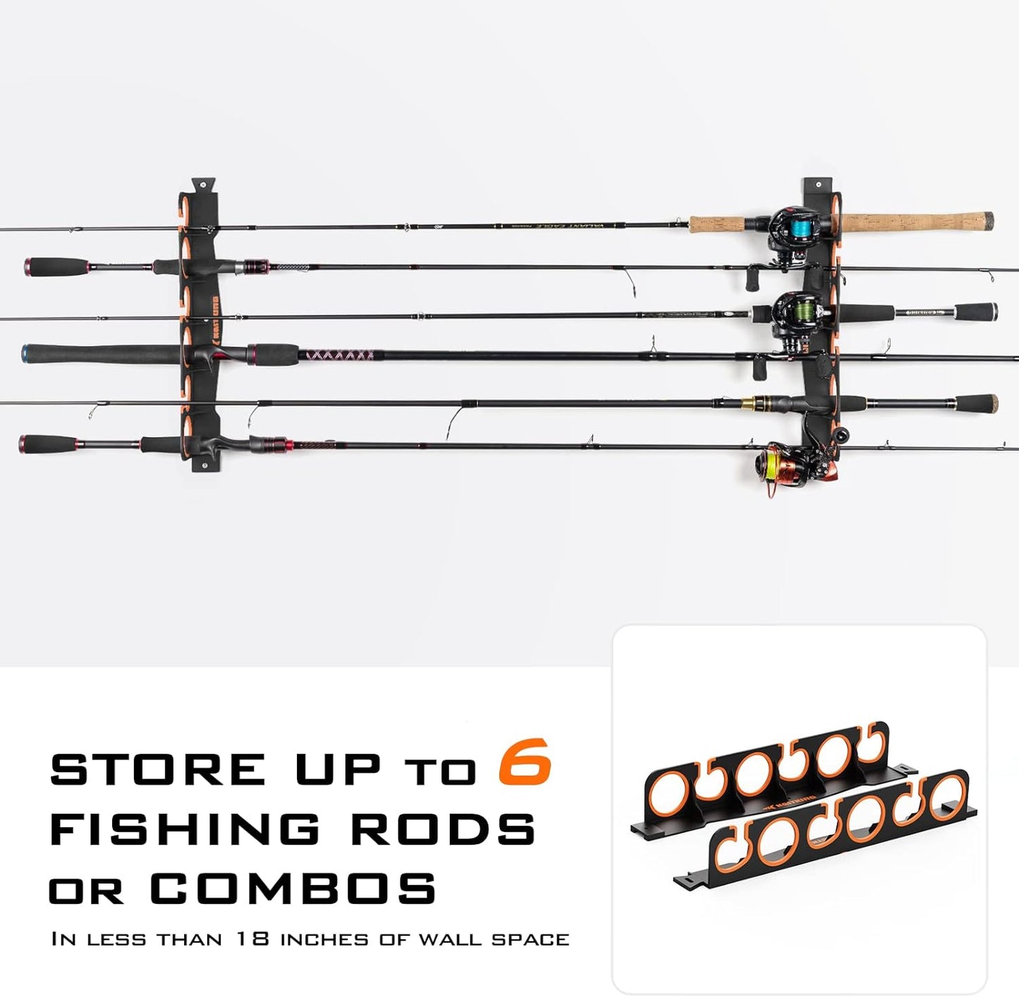 KastKing SafeGuard Fishing Rod Holder for Garage, Wall or Ceiling Mounted Fishing Rod Rack Storage Organizer, Fishing Pole Holder Holds 6 Rods or Combos in Less Than 18 Inches