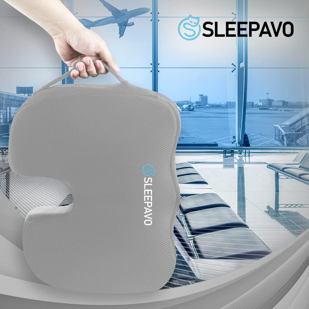 Sleepavo Office Chair Cushion - Seat Cushion for Tailbone Pain Relief - Butt Pillow for Coccyx, Sciatica, and Lower Back Pain - Orthopedic Chair Pad for Lumbar Support in Office Desk (Gray)