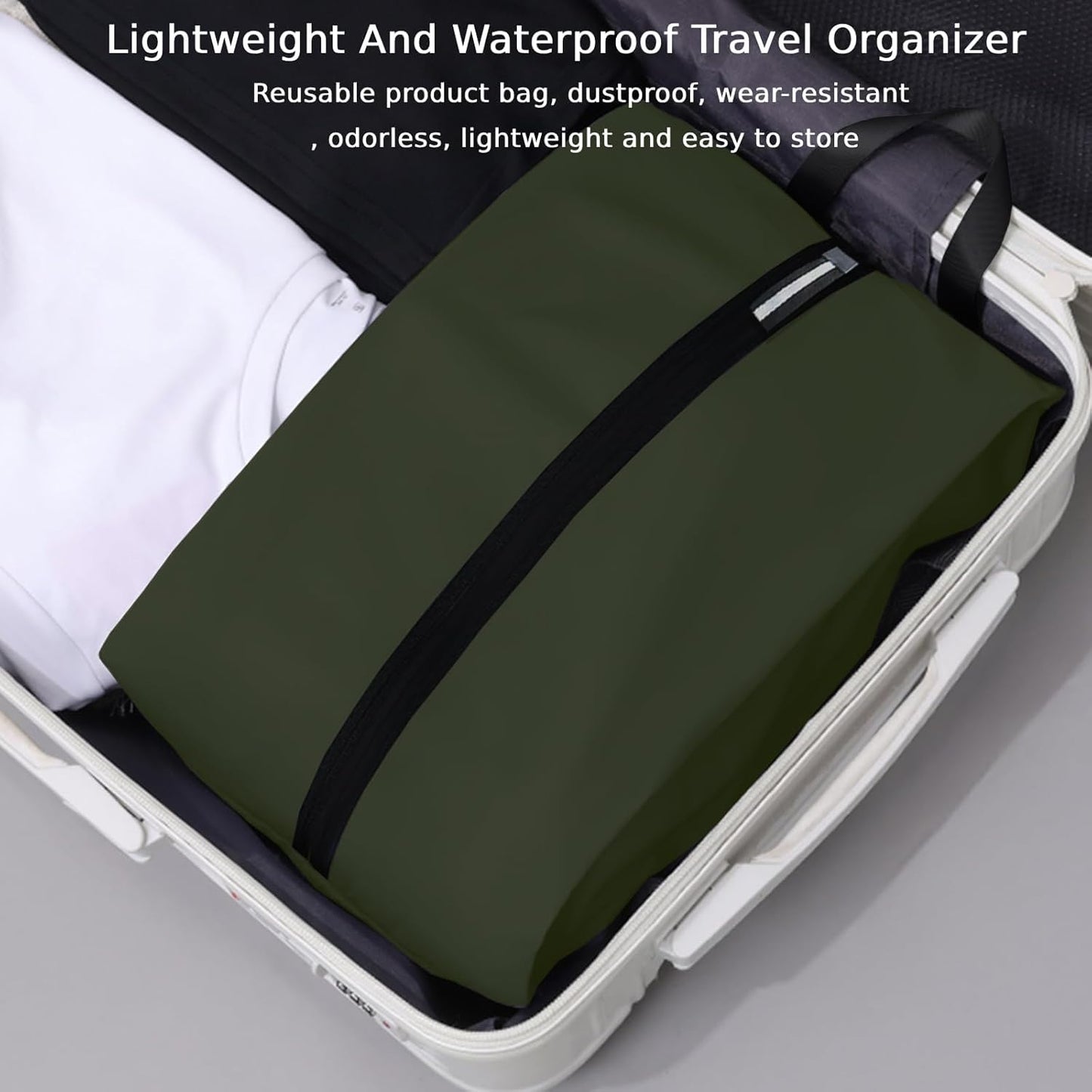 Shoe Bags for Travel Waterproof Odor Absorbing Lightweight Golf Soccer Shoe Storage Organizer Pouch with Smooth Zipper and Handle, Portable Travel Essentials (Dark Green, 1-Pack)