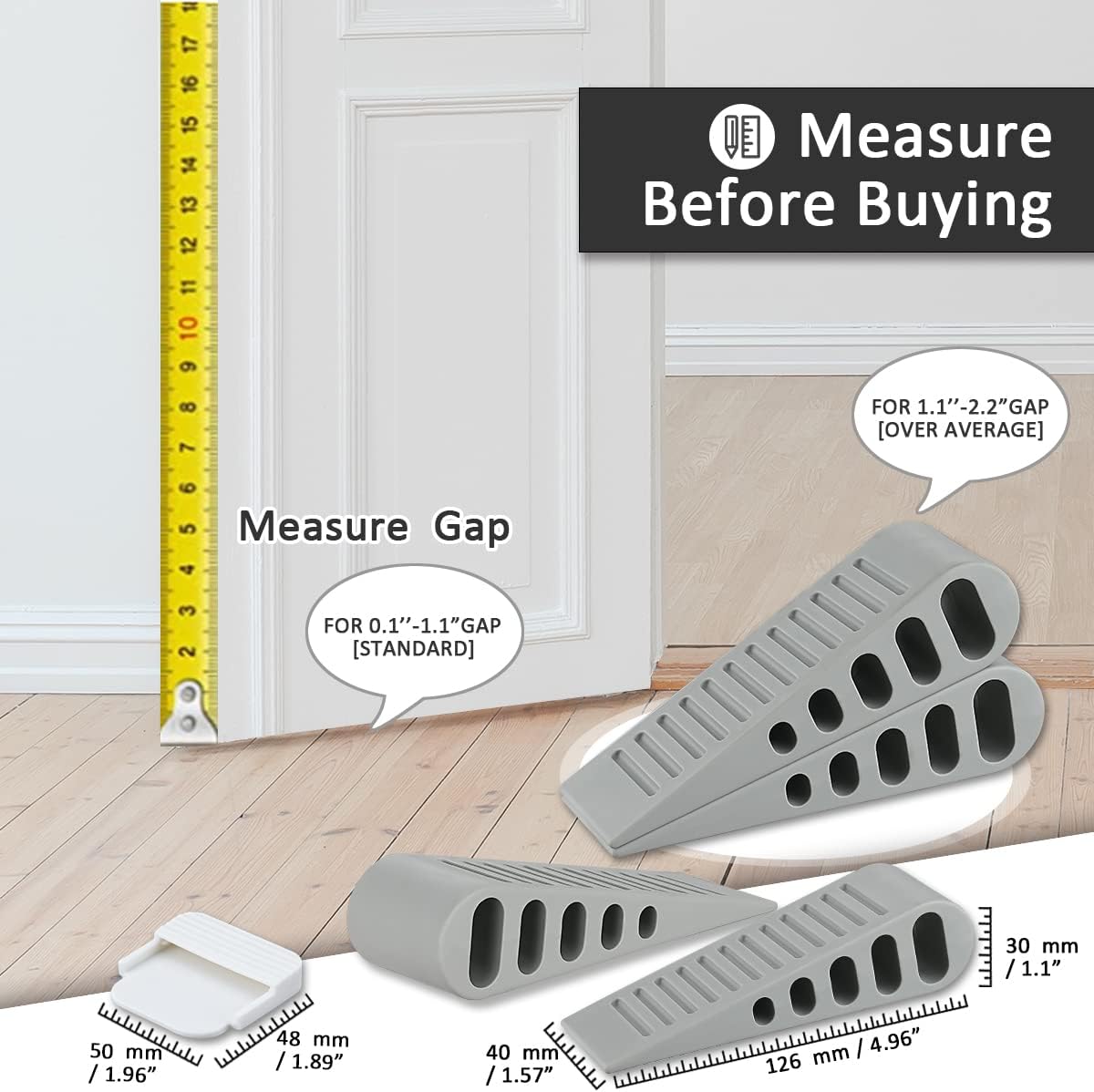 JQK Rubber Door Stopper Wedge, Grey 9 Pack Soft TPR Premium Door Stops for Bottom of Heavy Duty Door on Tile, Concrete, Carpet, Wooden Floor, DSB61-GY-P9