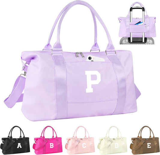 Daughter Niece Gifts for Teen Girl Kids, Initial Travel Duffel Bag Sports Gym Bag Personalized Gifts Weekender Bag，Monogram Overnight Bag Cute Dance Bag Birthday Bridesmaid Gifts for Women(Purple, P)