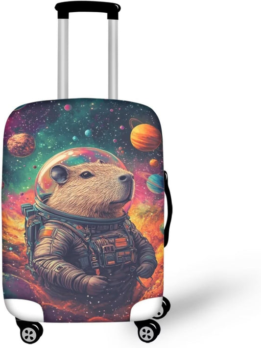 Cute Capybara Suitcase Cover Fit 30-32 Inch Anti-Scratch Washable Spandex Travel Luggage Covers for Suitcase Solar System Planet Travel Essential Baggage Case Protector