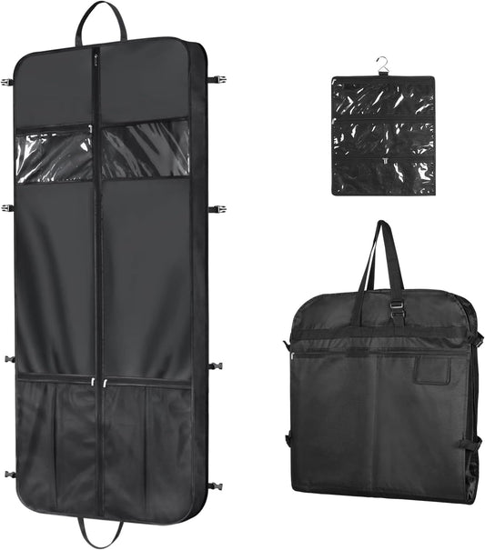 Zilink 60” Travel Garment Bags for Hanging Clothes Waterproof Long Garment Bags for Dresses with Accessory Pouch Suit Travel Bags with Adjustable Handles and Buckles for Suit Tuxedos Dresses Gowns