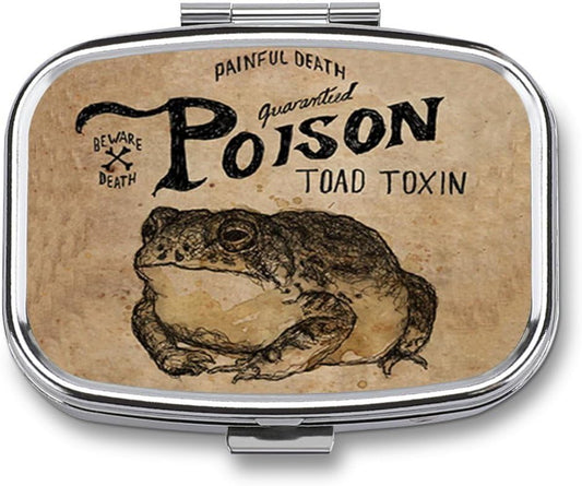 Metal 2 Compartment Pill Organizer Travel Friendly Portable Compact Pill Box Cute Pill Case to Hold Vitamins,Fish Oil,Supplements,Meds,Tablet for Purse,Pocket. (Poison Frog)