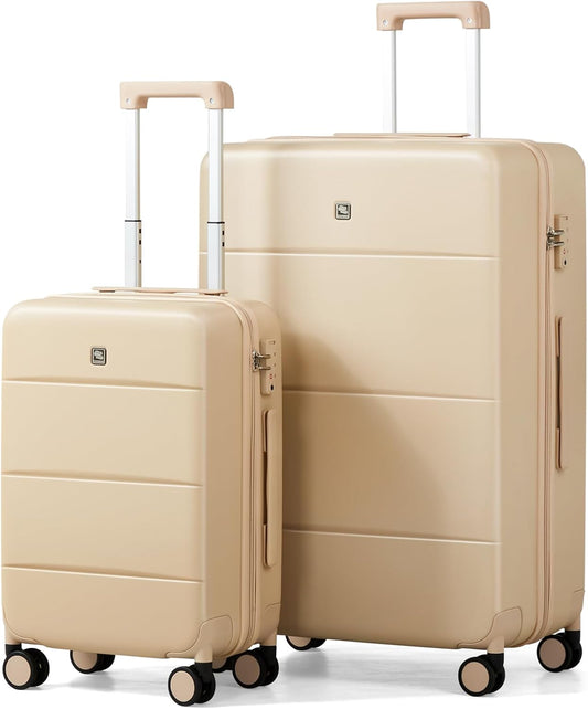 Hanke Luggage Sets 2 Piece with Spinner Wheels, 20/28 Inch Hard Shell Suitcases Set TSA Approved Luggage Travel Rolling Large Luggage(Cuba Sand)