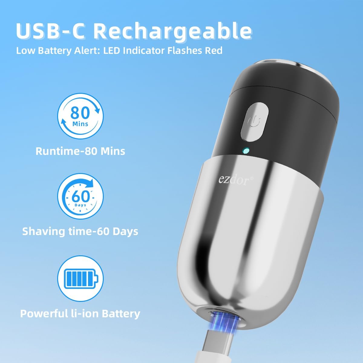 Mini Electric Shaver, Electric Razor for Men, Portable USB-C Rechargeable Waterproof Shaver, Cordless Powerful Razor for Travel, Home, Business