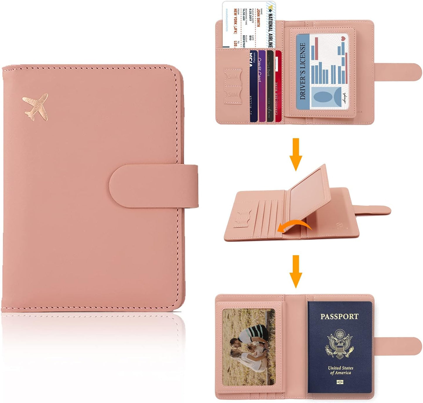 Melsbrinna Rfid Passport Holder for Travel women/Men, Cute Passport Wallet Rfid Blocking Card Slots, Rfid Passport Cover/CaseTravel Wallet, Passport Book Holder (1, Pink)