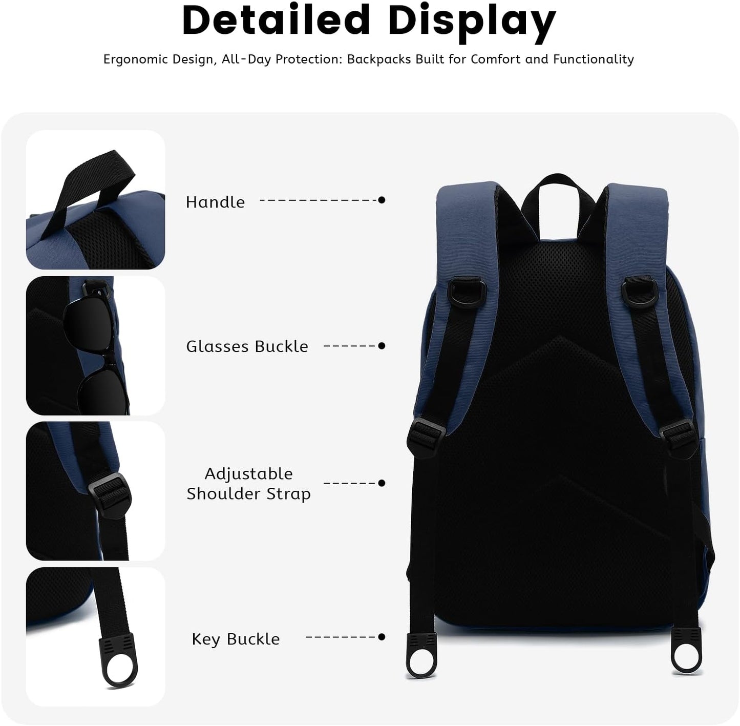 Lanola Basic Multi-Pocket Multipurpose Backpack Classical Water Resistant Bookbag For School Business Travel or Casual Daypack Backpacks - Dark Blue