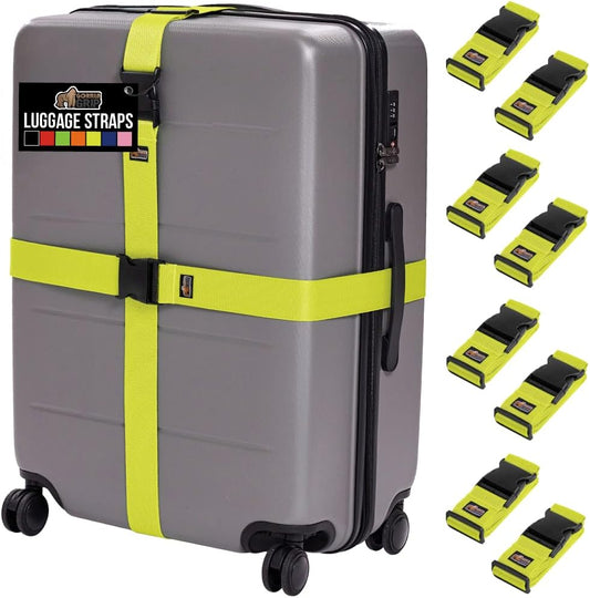 GORILLA GRIP Heavy Duty 8 Pack Adjustable Luggage Straps for Suitcases, Easy to Identify Travel Belt Connector Holds Suitcase Together, Extends Life of Bag, Strap Connects Two Bags, Accessories Yellow