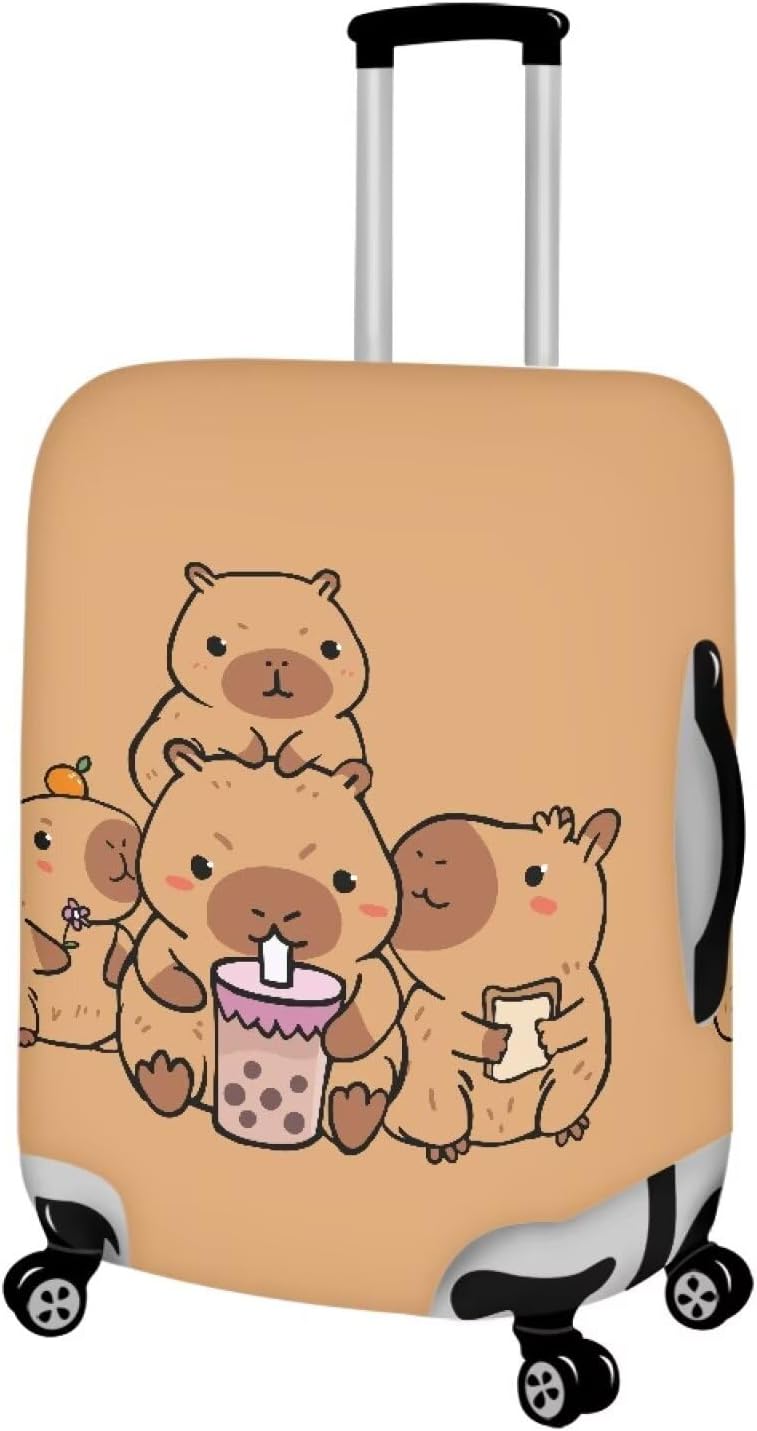 Milk Tea Capybara Luggage Cover Fit 22-25 Inch Universal Thickness Suitcase Covers Protector with Invisible Zipper Scratch-Resistan Travel Luggage Baggage Case