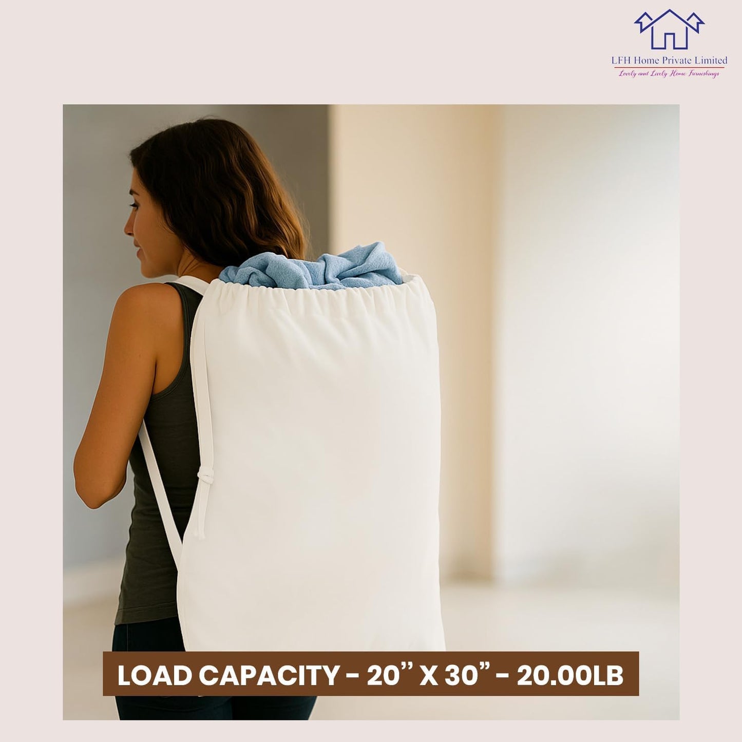 LFH Home Cotton Canvas Large Laundry Bag with Handle, Heavy Duty Drawstring Closure Washable Laundry Bags, School Travel, Home, Hotel, College Dorm, Organizer Sack, Toy Clothes 20x30 (Pack of 2)-White