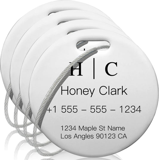 Stainless Luggage Tags for Suitcases 4 Pack: Metal Personalized Luggage Tags for Backpacks & Bags with Customizable Texts (Silver)