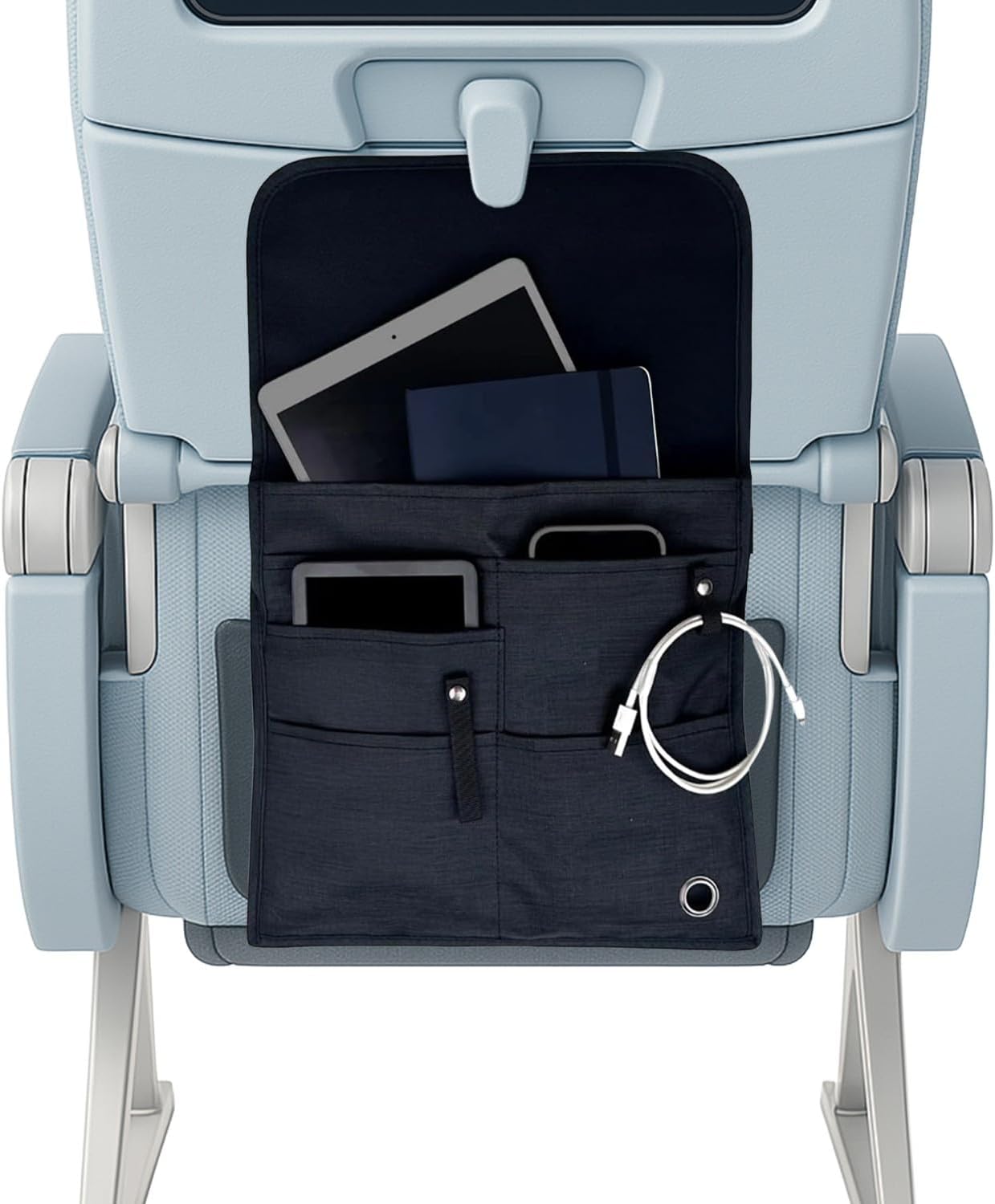 SO~MINE Airplane Pocket Organizer | Tray Table Cover | In Flight Seat Back Organizer Bag | Commuter Essential Travel Bag | Media Pouch For Flying | Travel Gift | Attaches To Luggage