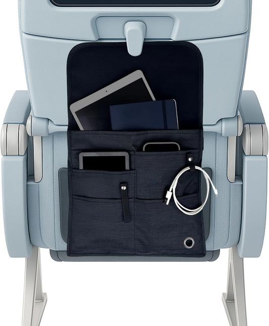 SO~MINE Airplane Pocket Organizer | Tray Table Cover | In Flight Seat Back Organizer Bag | Commuter Essential Travel Bag | Media Pouch For Flying | Travel Gift | Attaches To Luggage