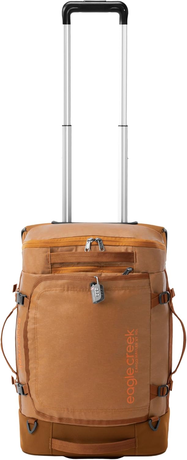Eagle Creek Cargo Hauler XT Wheeled Duffel - Wheeled Backpack Duffel - Deployable Backpack Straps - Lockable U-Lid & Easy Access Compartment - Iron Orange