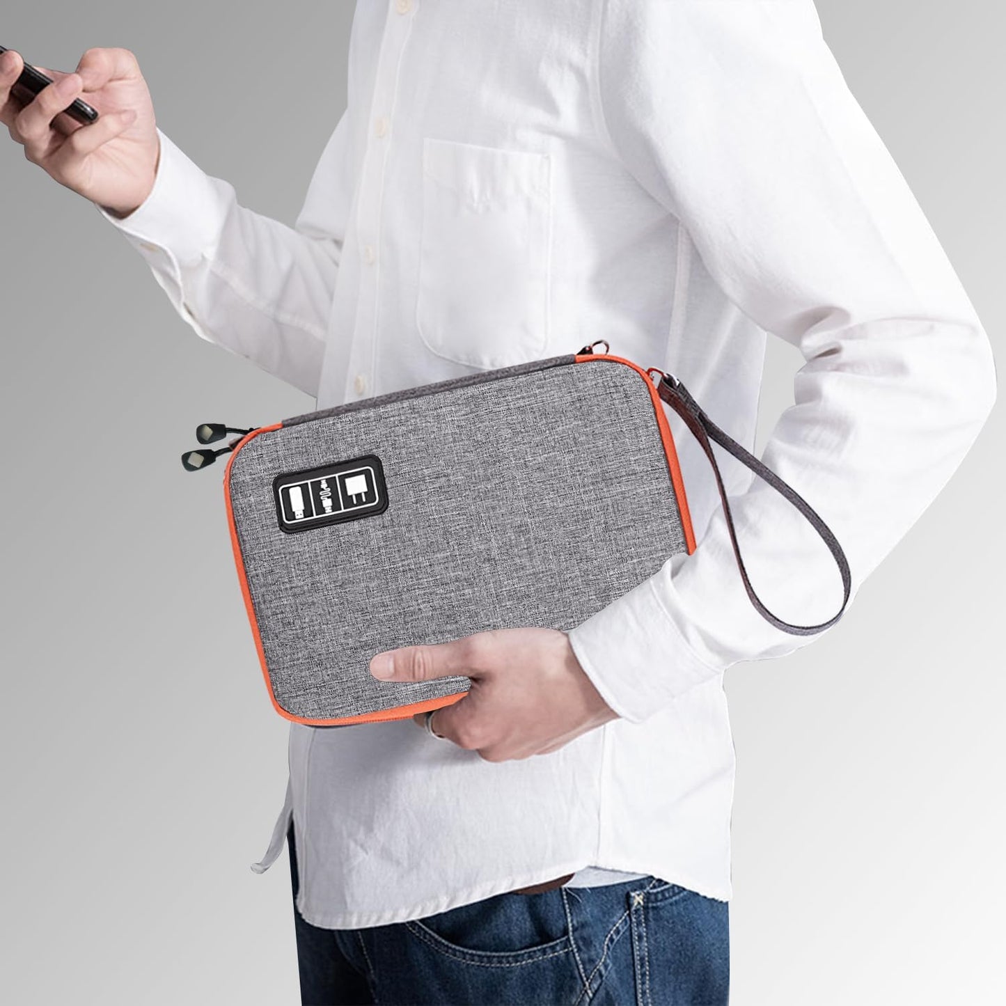 Electronics Travel Organizer,Portable Waterproof Electronic Travel Storage Bag for Small Charging Cord Storage,Charger,SD Card etc,for Travel,Business-Grey Orange