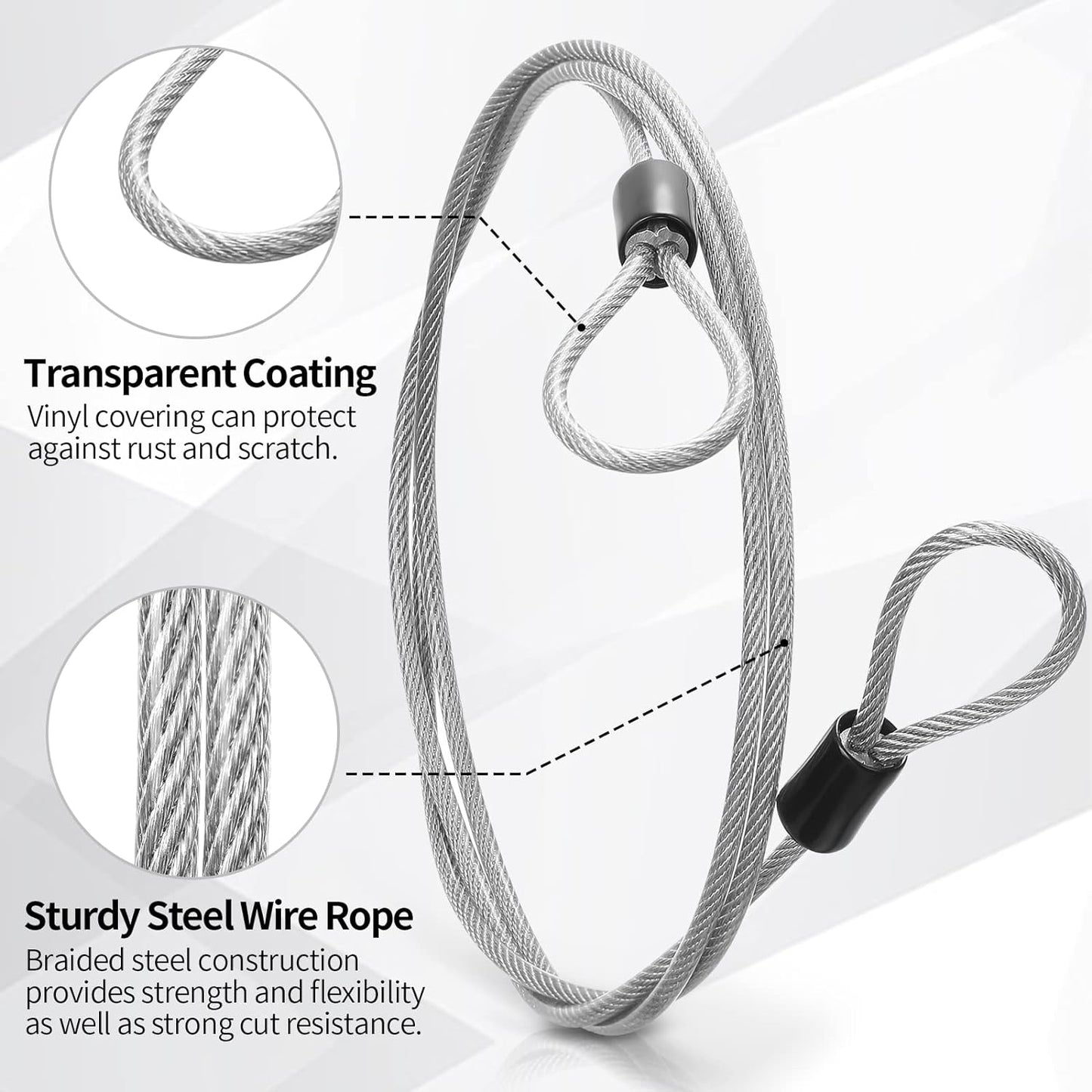 12 Pack Security Cable Luggage Lock with Loops 4ft 3mm Braided Steel Coated Bike Cable Wire Double Loop Anti Theft Safety for U Lock, Padlock and Disc Lock