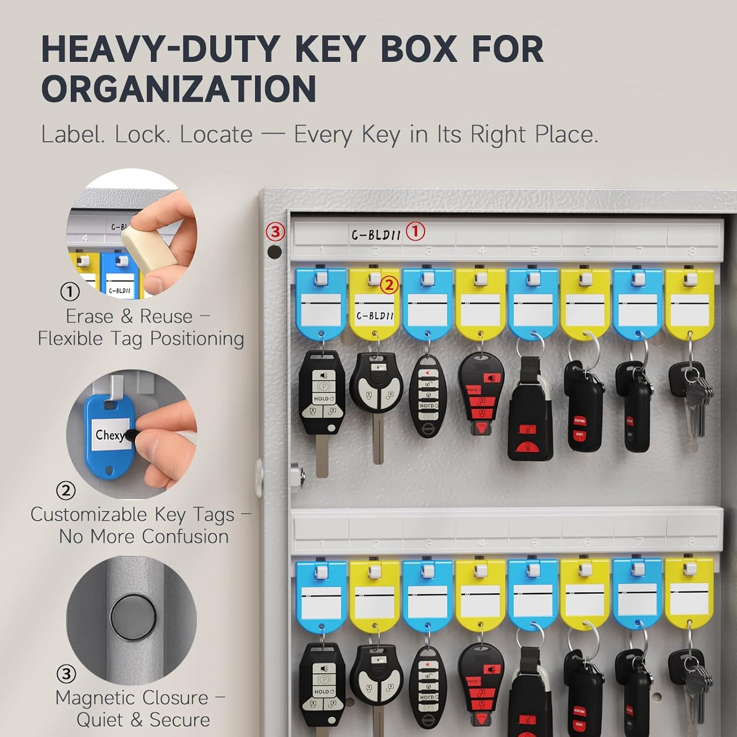 WeHere 96 Key Lock Box Wall Mount, APP Bluetooth/Wi-Fi Remote/One Time Password Share/Fixed Code Unlock, Smart Cabinet, Organizer for Apartment, Hotel, Office, Real Estate Management