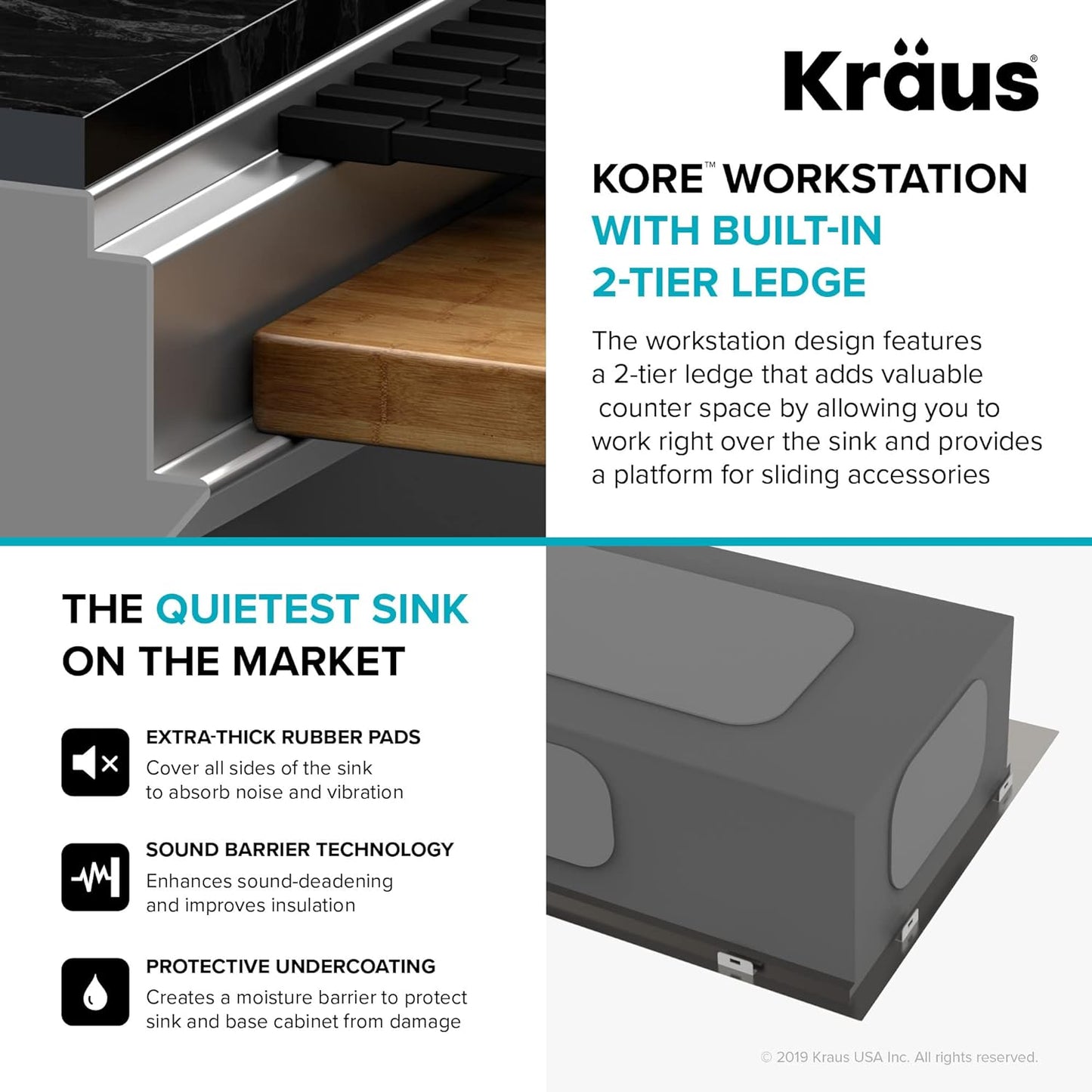 KRAUS Kore Workstation 45-inch Undermount 16 Gauge Stainless Steel Kitchen Sink, Single Bowl Kitchen Sink with Accessories, KWU120-45