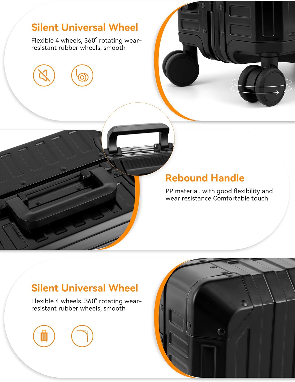 Mvst Luggage Premium All Aluminum Magnesium Carry On 20'' Lightweight Metal,Suitcase with Spinner Wheels Built-in Toiletry Set, Luggage Protector（silvery） (Black, 20inch)