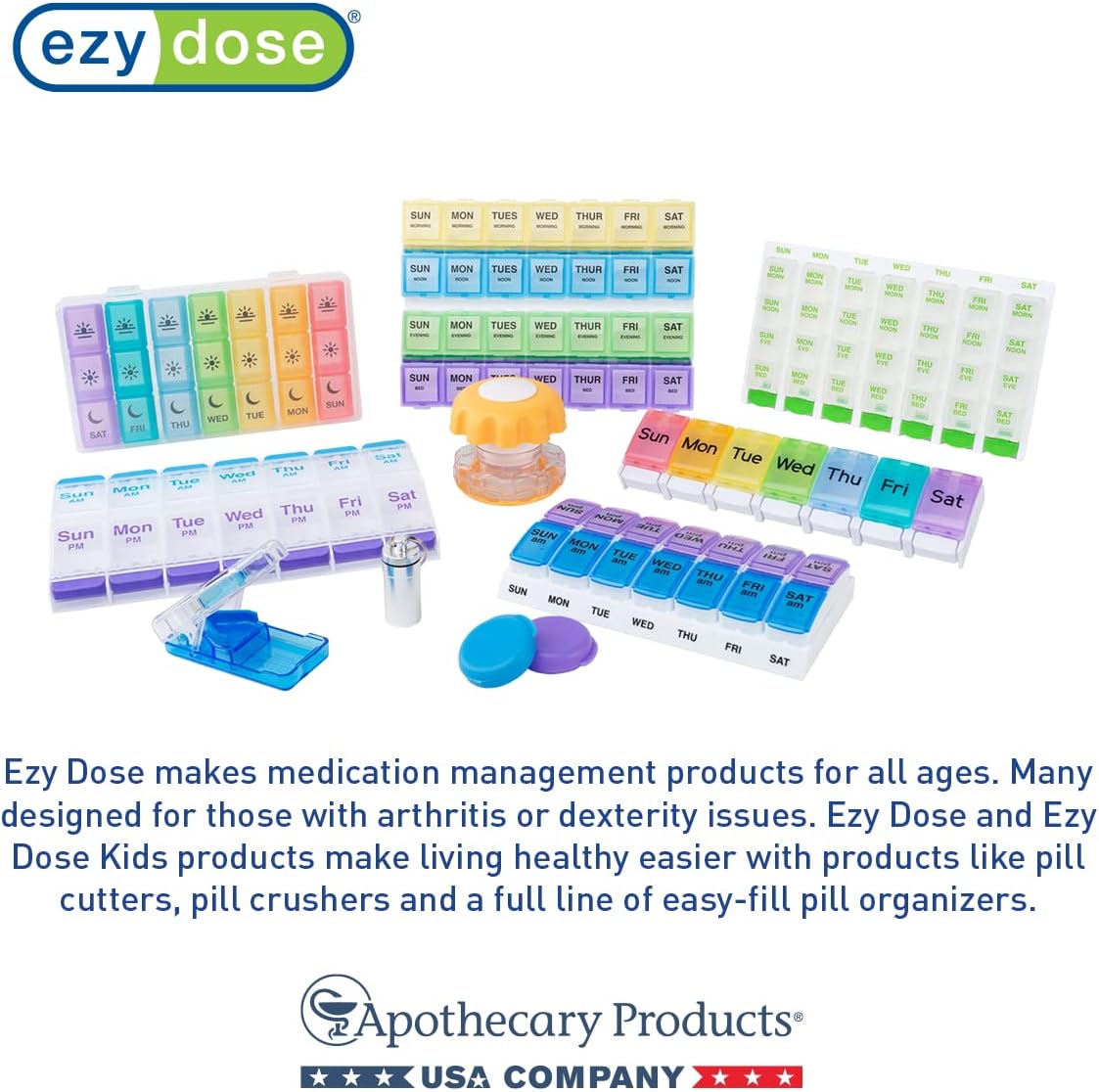 EZY DOSE Moisture-Proof Pill Case, Medicine Planner, Vitamin Organizer Box, Travel-Friendly, Latch-Closure to Secure Contents, 4 Individual Compartments of Multiple Sizes with Tight Seal, Small, Black