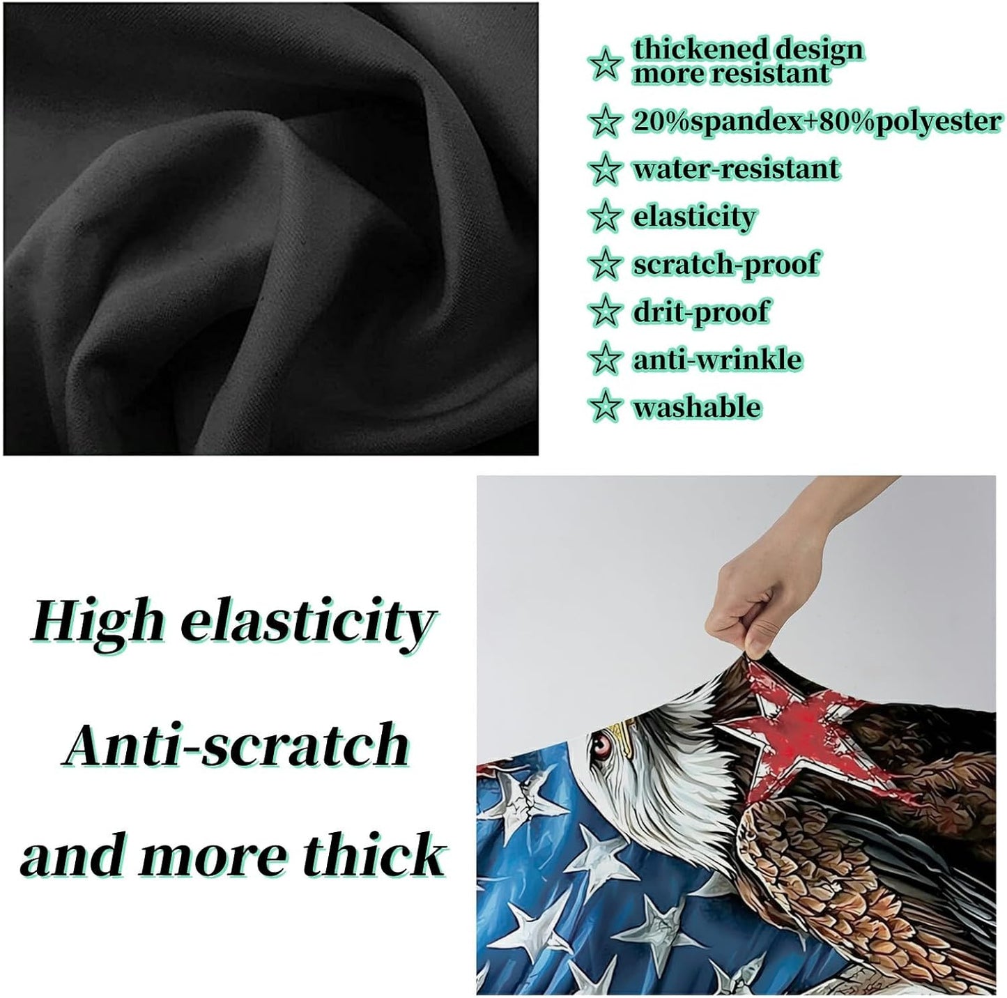 Luggage Cover + Tag, Eagle American Flag Travel Suitcase Protector for 18-20 inch Luggage (S) with Concealed Zipper, Washable Elastic Cloth, Dustproof, Anti-Scratch