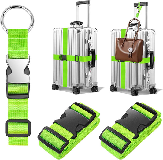 BILIONE 3Pcs Luggage Straps Set - 2 Suitcase Straps 70'' Long and 1 Add A Bag Strap, Adjustable Luggage Identifiers Nylon Travel Belt