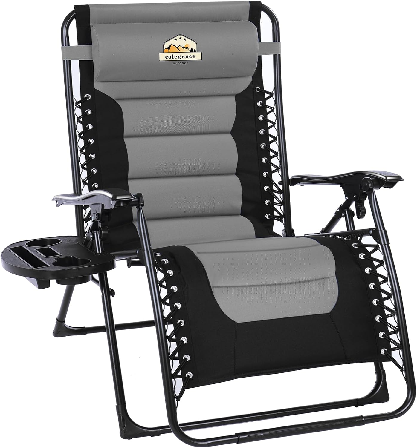 Oversized Padded Zero Gravity Lounge Chair, Foldable Patio Anti Gravity Reclining Chairs Folding Lawn Recliner with Cup Holder for Yard, Camping, Outdoor, Support 350 LBS, Black