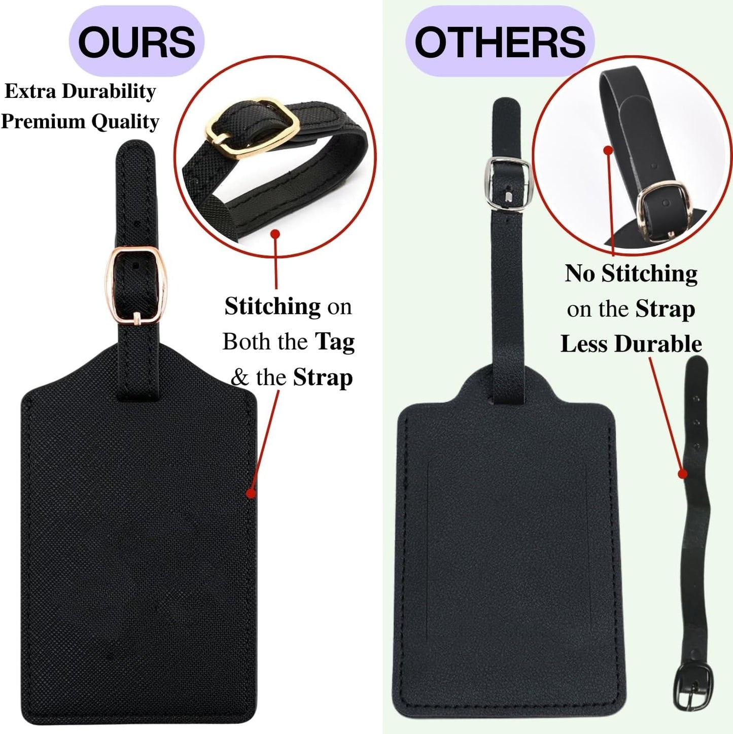 Luggage Tag PU Leather for Suitcase Baggage Handbag Travel Bag Label Suitcase Tag Label Tag w. Name Card & Privacy Cover (W)