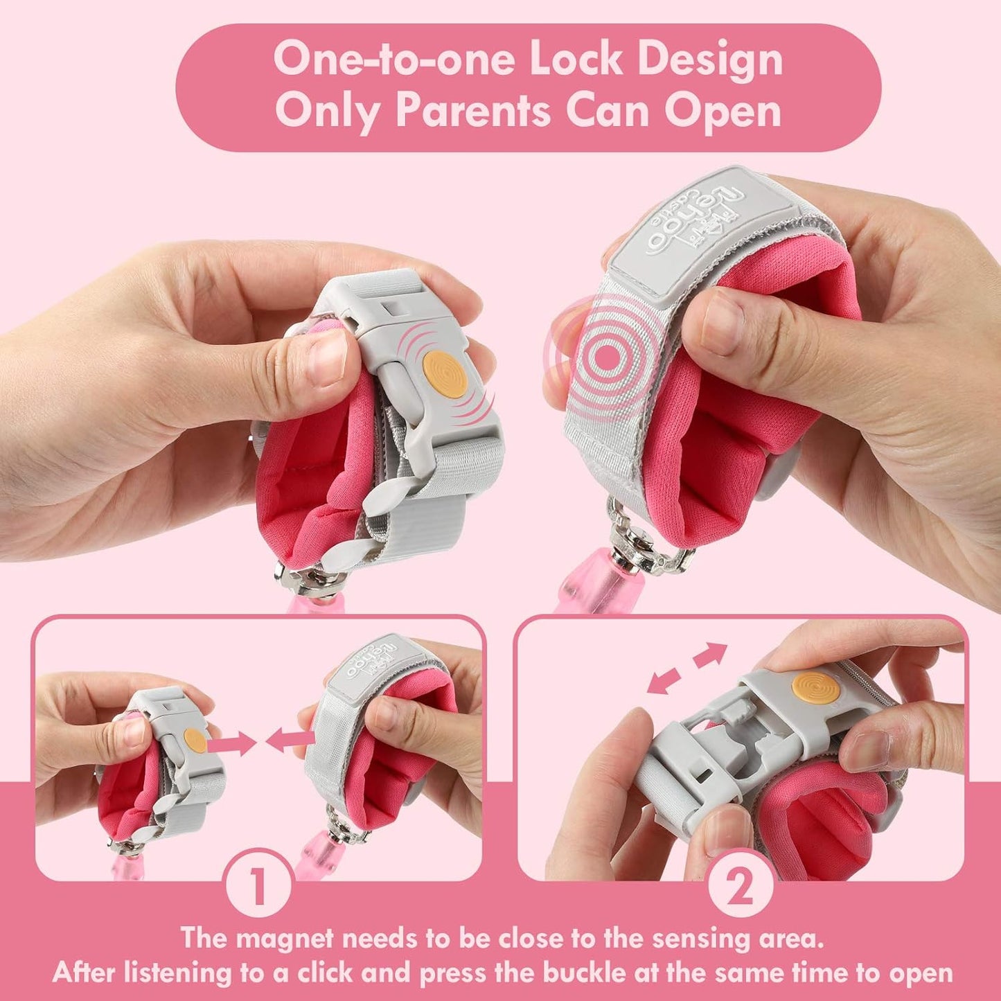 Lehoo Castle Upgraded Anti Lost Wrist Link, Kid Harness with Induction Lock, Safety Wrist Leash for Toddlers, Kids Backpack Leash, Child Leash Harness (Pink)