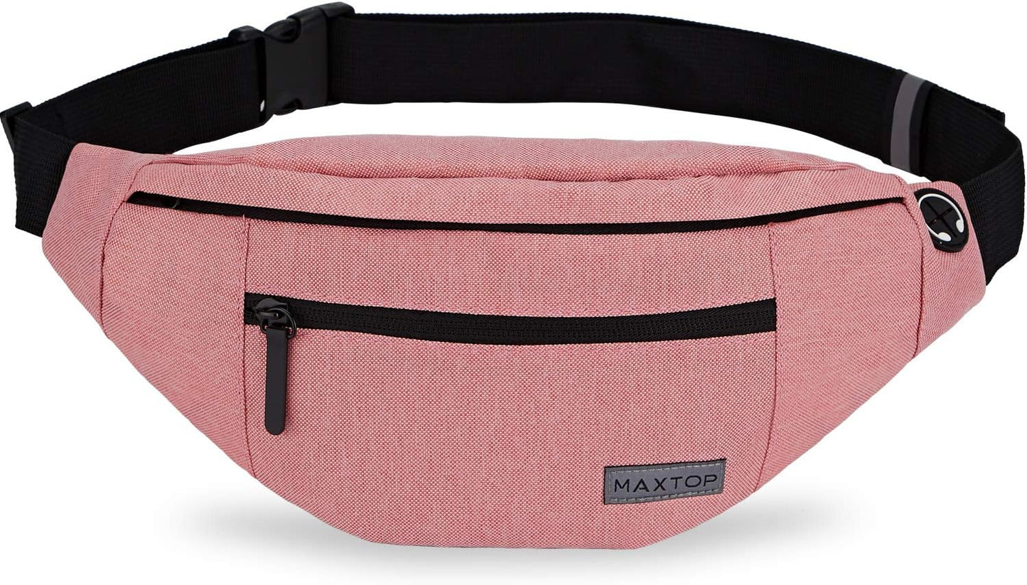 MAXTOP Large Crossbody Fanny Pack with 4-Zipper Pockets,Gifts for Enjoy Sports Festival Workout Traveling Running Casual Hands-Free Wallets Waist Pack Phone Bag Carrying All Phones