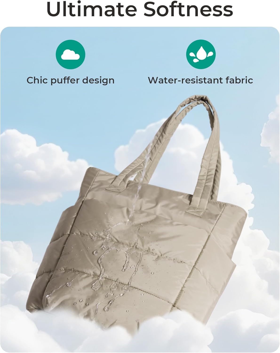 BAGSMART Tote Bag for Women, Lightweight Puffy Tote Bag with Compartments Shoulder Bag Handbag for Travel, Work, Gym,