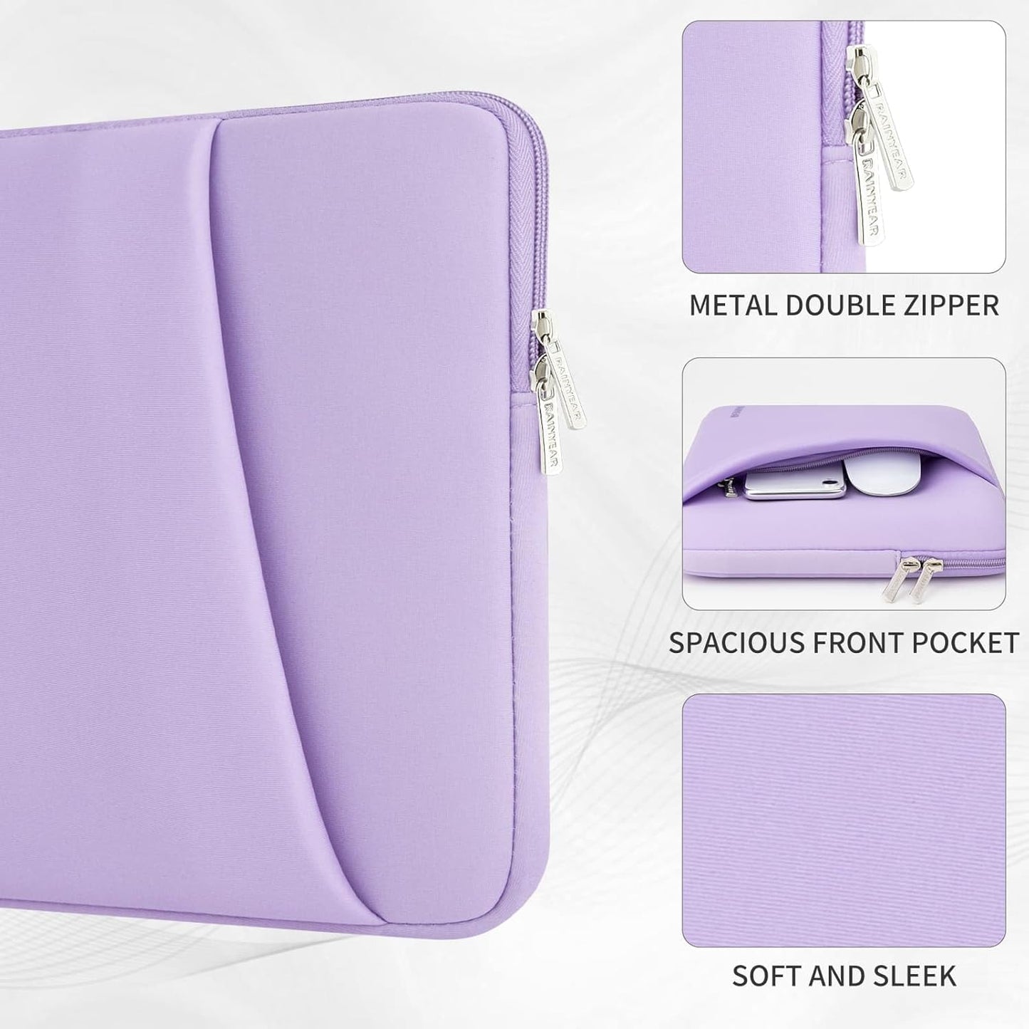 RAINYEAR Laptop Sleeve Case with Front Pocket, 11-13 Inch Protective Portable Case with Front Pocket, Briefcase Laptop Bag Cover Compatible with MacBook Air/Pro, HP, Dell, Lenovo, Acer, Purple
