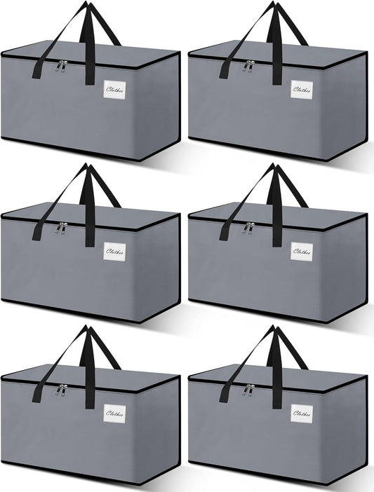 Heavy Duty Moving Bags - Extra Large Packing Bags and Storage Totes, Collapsible and Foldable Option for Moving and Storage, Grey, 125 L - 6 Pack