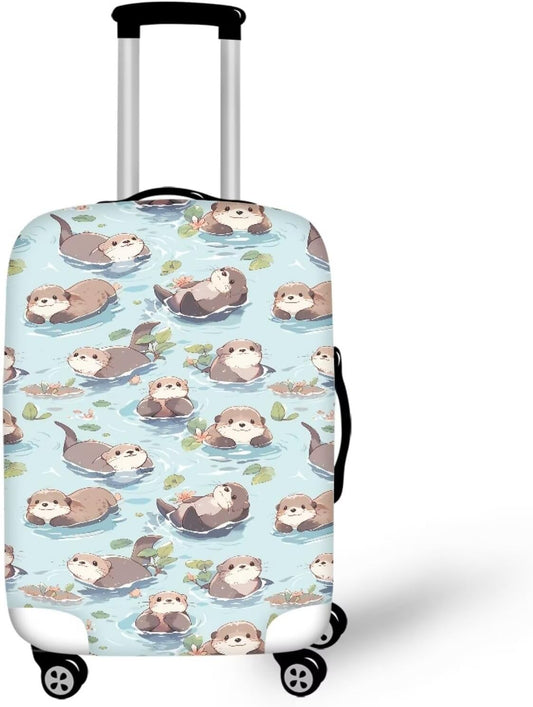 Otter Print Suitcase Cover Fit 30-32 Inch Travel Luggage Covers with Zipper Non Slip Luggage Cover for Suitcase Zip Closure Elastic Suitcase Cover Protector Cute Baggage Cover