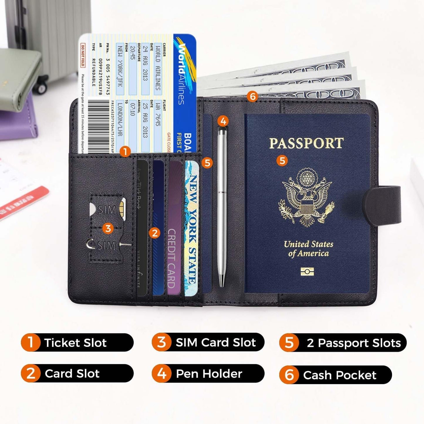 Melsbrinna Premium Leather Passport Holder Covers Case, Waterproof Rfid Blocking Travel Wallet Passport Holder with Pen Holder, Cute Passport Book for Women/Men
