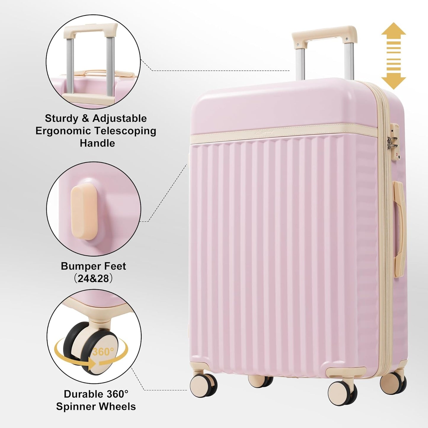 Merax Luggage Sets Front Opening, 2 Piece Hardshell Suitcase with Spinner Wheels and Bags,Lightweight Carry on Luggage with USB Port,20+24,Pink