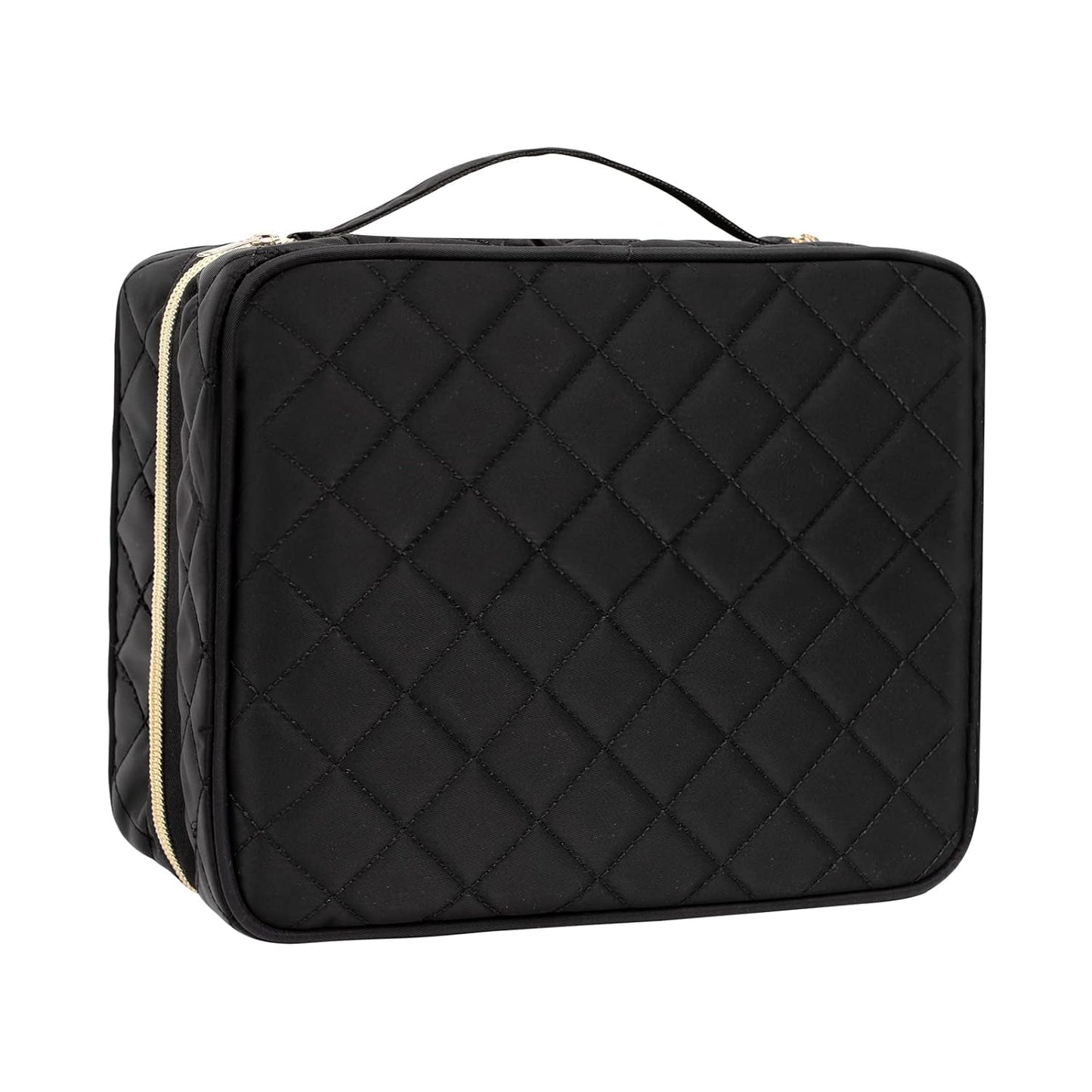 CUBETASTIC Hanging Travel Toiletry Bag, Makeup Bag for Women Girls, 3 Comparment Small Travel Bag Rhombus Quilted Cosmetic Organizer Case Portable Skincare Pouch with Handle
