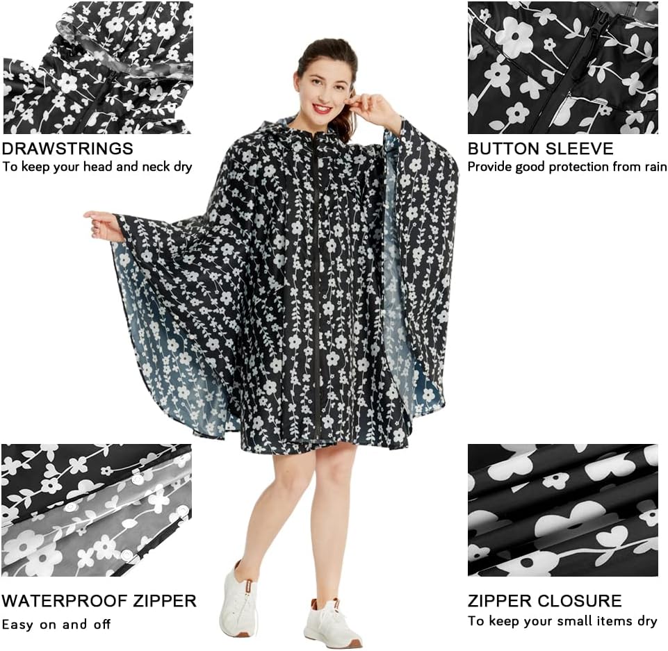 Rain Poncho Jacket Coat Hooded Zipper Style for Women/Men/Adult with Pocket