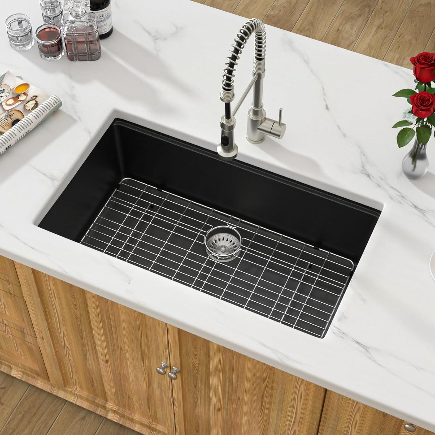 30 Granite Composite Kitchen Sink - Donsdey 30 Inch Black Kitchen Sink Undermount Granite Quartz Composite Ledge Workstation Matte Black Under Counter Single Bowl Sink Basin