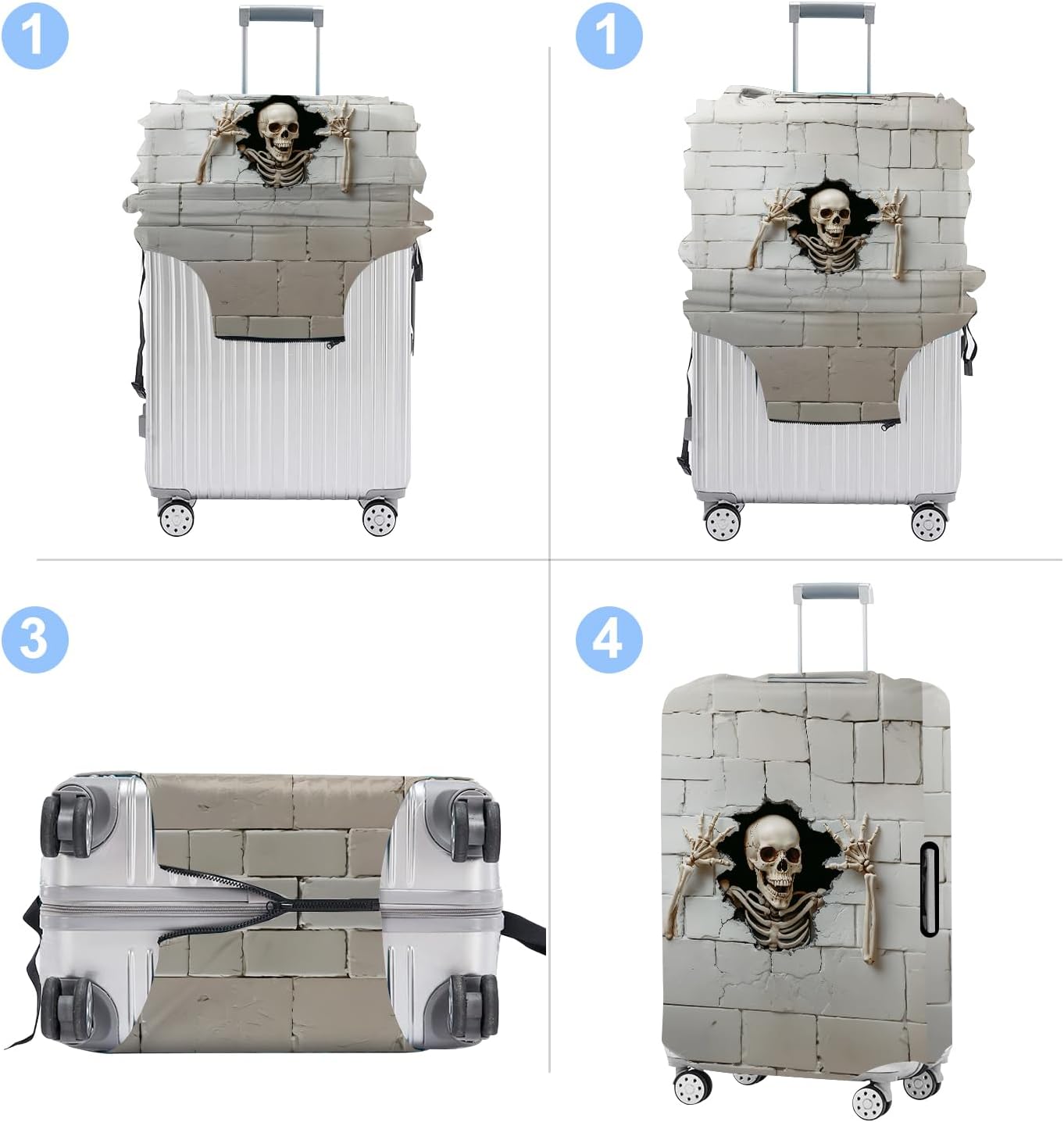 Luggage Cover Washable Suitcase Protector Anti-Scratch,Stretchable Fit for 20-34Inch Luggage Durable Travel Bag Cover with Zipper Closure (Skull, S(fits 20-22inch suitcase))