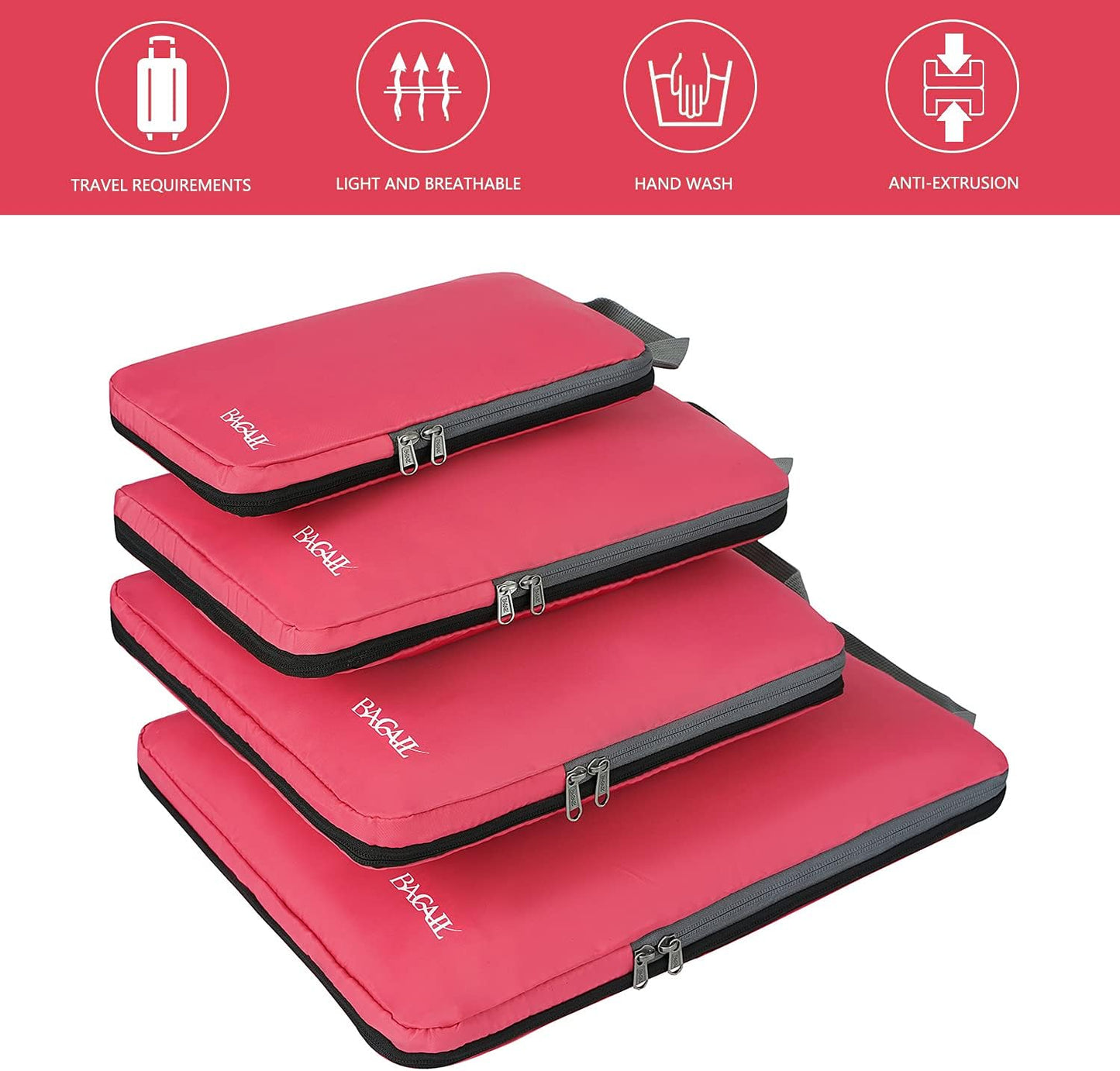 BAGAIL 4 Set/6 Set/8 Set Compression Packing Cubes Travel Accessories Expandable Packing Organizers (Cloth Pattern, 4-Coral)